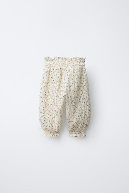 ZARA БРЮКИ BAGGY С ЦВЕТОЧНЫМ УЗОРОМ, ЭКРЮ