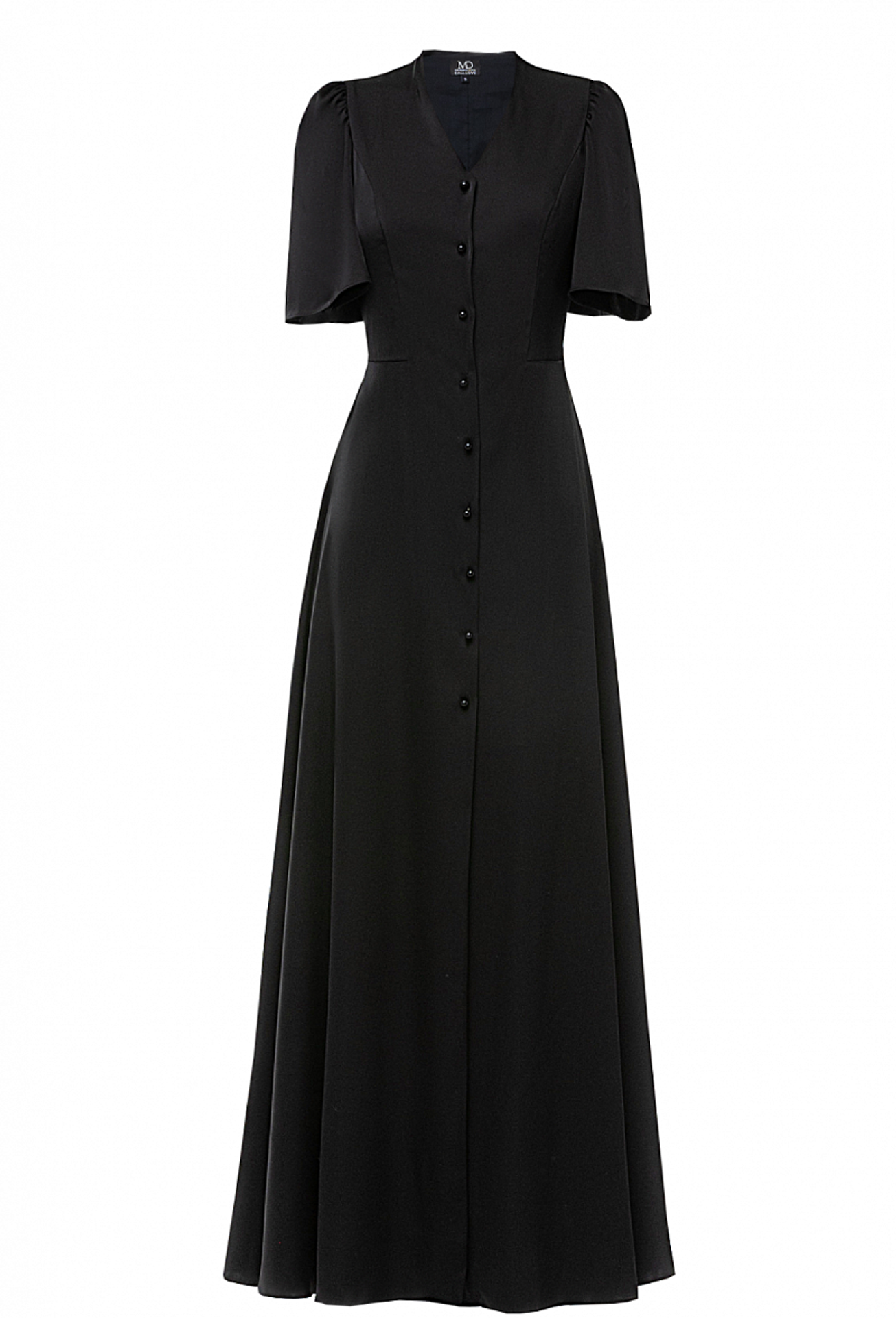 Платье в пол на пуговицах черное 07-05-23 SS