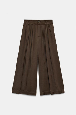 ZARA БРЮКИ С ЗАЩИПАМИ — ZW COLLECTION, КОРИЧНЕВЫЙ