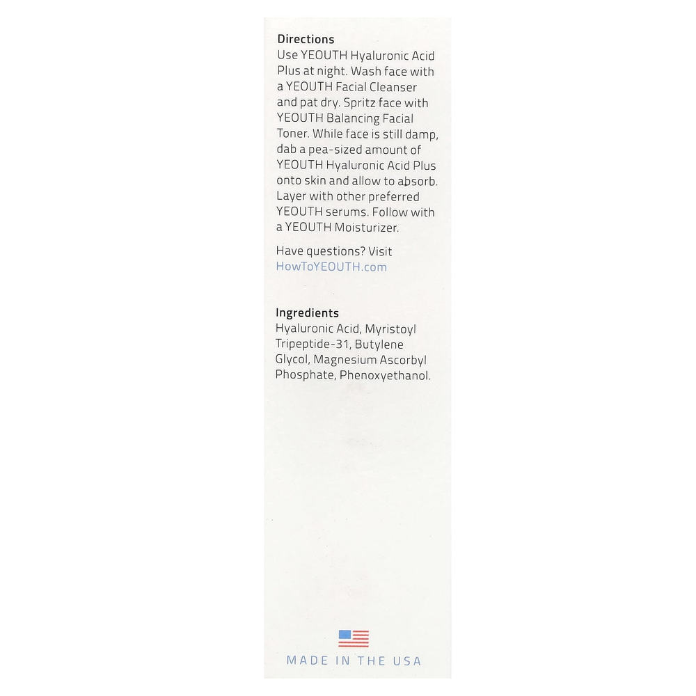 YEOUTH, гиалуроновая кислота +, 30 мл (1 жидк. унция)