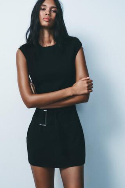 ZARA ПЛАТЬЕ ИЗ ИНТЕРЛОКА С РЕМНЕМ, ЧЕРНЫЙ