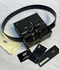 Двусторонний ремень Montblanc из кожи черного цвета 35мм