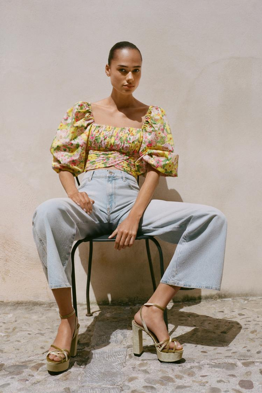 ZARA БАРХАТНЫЕ БОСОНОЖКИ НА ПЛАТФОРМЕ, ЗЕЛЕНЫЙ