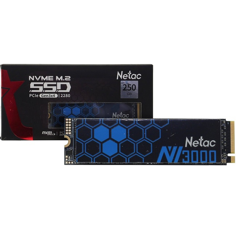 Жесткий диск SSD M.2 250Gb Netac NV3000, 3000/1400MBs, 120000 IOPS, QLC 3D NAND, PCI-E 3.0 x4 (NT01NV3000-250-E4X)