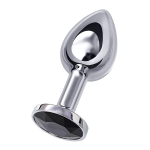 Маленькая серебристая анальная втулка 6см с чёрным кристаллом ToyFa Metal 712003