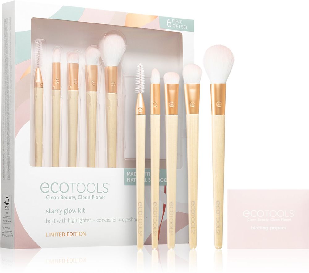 EcoTools highlighter brush 1 шт. + тени для век brush 1 шт. + primer brush 1 шт. + concealer brush 1 шт. + brush for eyelashes and eyebrows 1 шт. + blotting papers Glow Collection Starry Glow