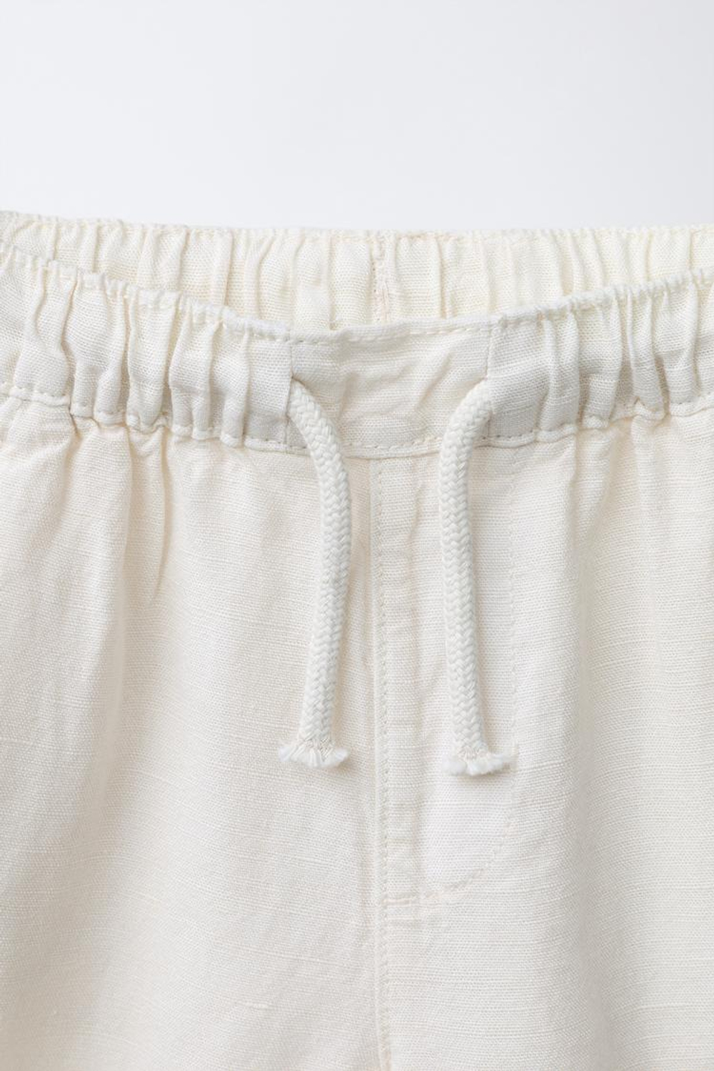 ZARA БРЮКИ СТРУЯЩЕГОСЯ КРОЯ ИЗ СМЕСОВОГО ЛЬНА, ЭКРЮ