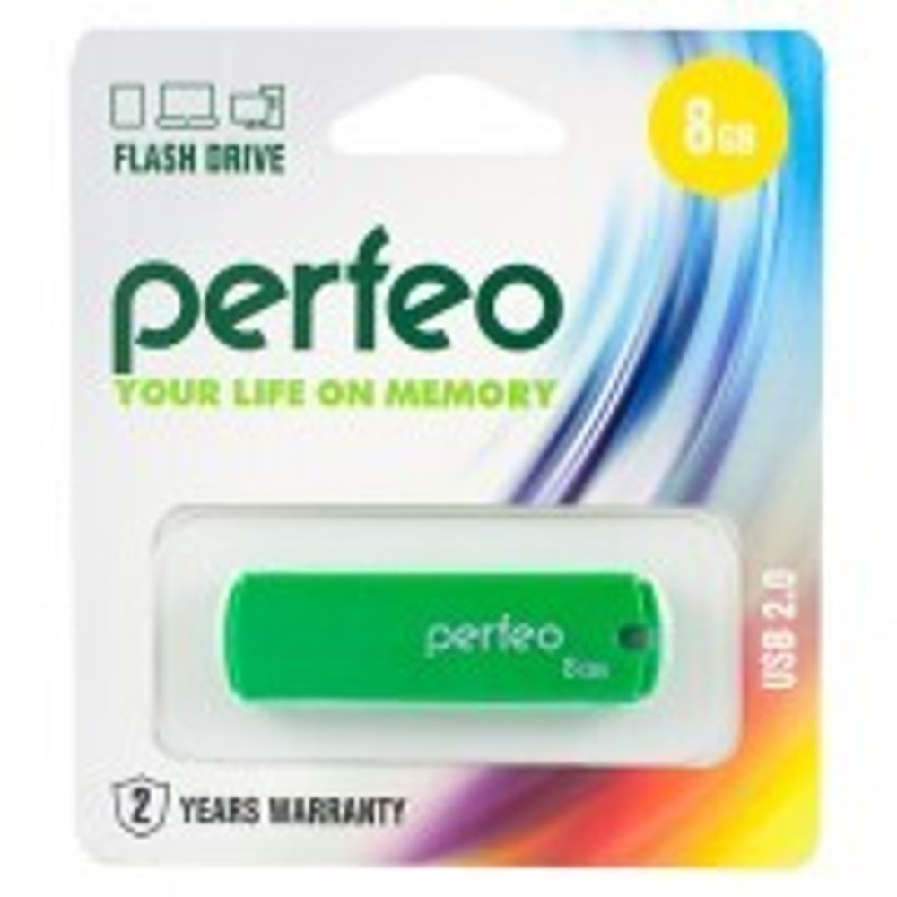USB Флешка 8GB Perfeo C02, USB 2.0, зеленая