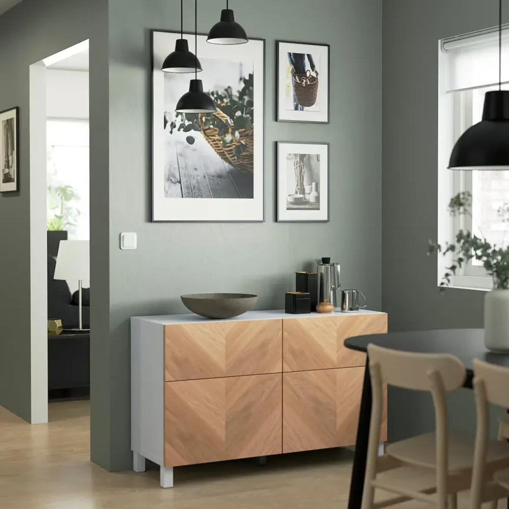 Комбинация для хранения - IKEA BESTÅ/BESTA, 120х42х74 см, дубовый шпон/белый, БЕСТО ИКЕА