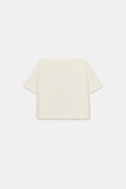 ZARA КРОП-ТОП С ЭФФЕКТОМ НАКИДКИ, ЭКРЮ