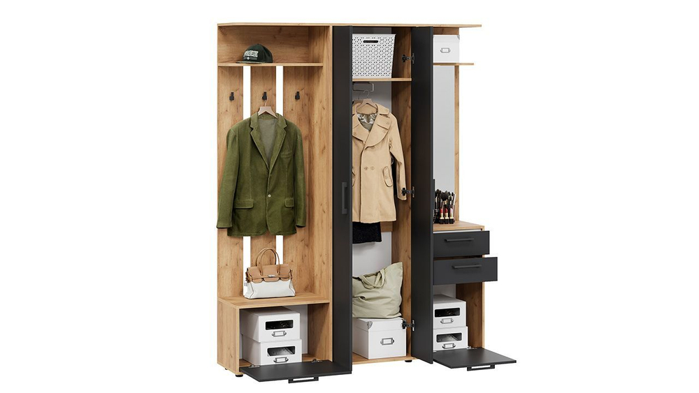 Прихожая с зеркалом комплект мебели Дуб крафт золотой/Антрацит 160х36х205 см