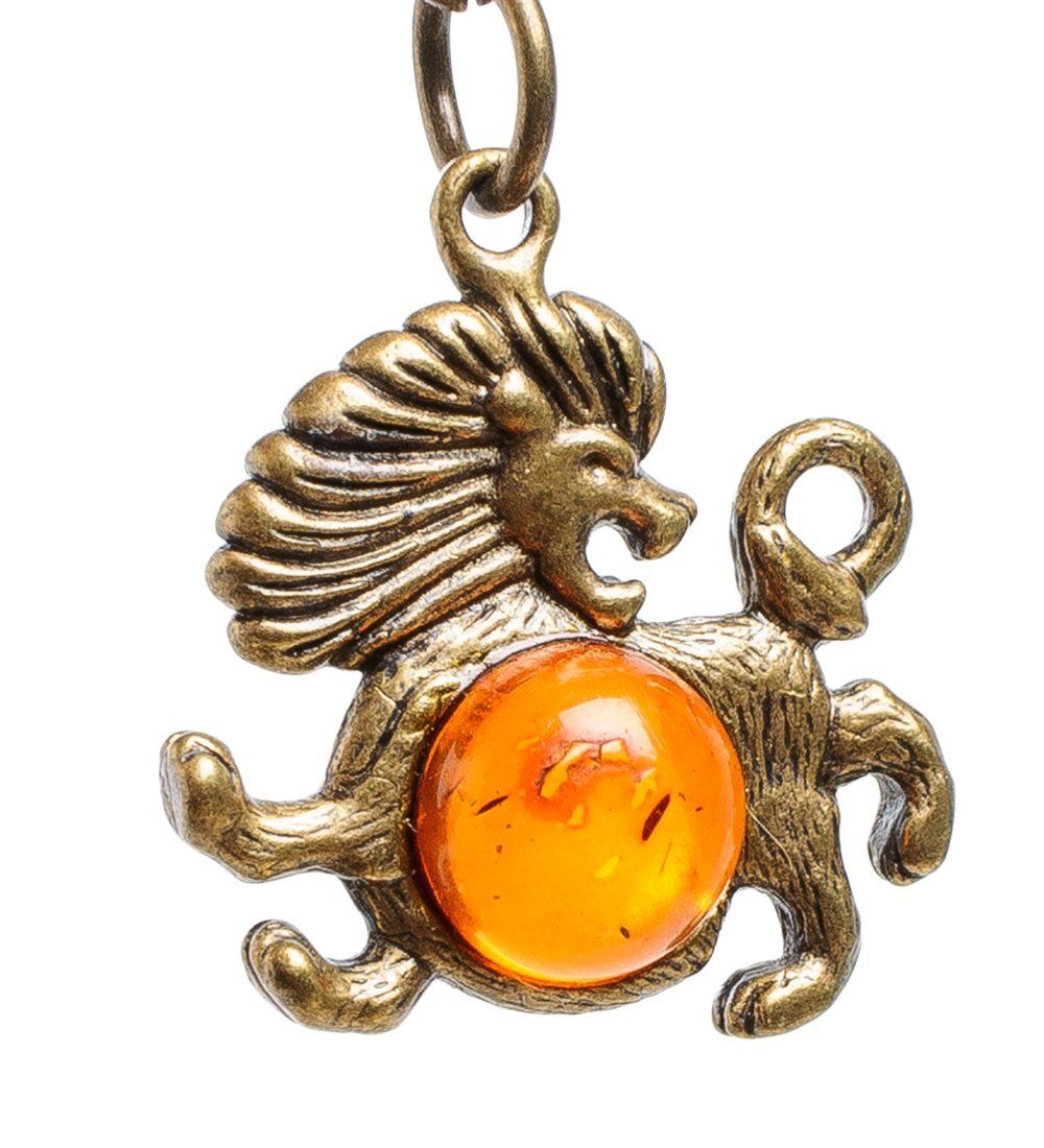 AM- 659 Брелок «Знак зодиака-Лев» (латунь, янтарь) нов.