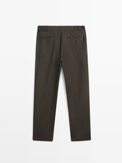 Massimo Dutti Зауженные льняные брюки, зеленый