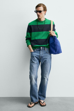 ZARA X AARON LEVINE СУМКА-ШОПЕР С КОЖАНЫМИ ДЕТАЛЯМИ, СИНИЙ