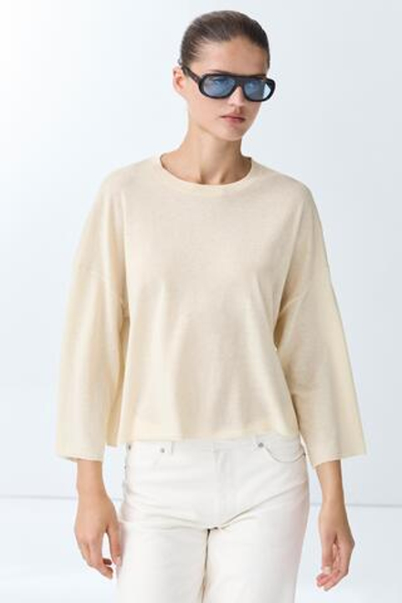 Massimo Dutti Свитер из смесовой шерсти с круглым вырезом, ванильный