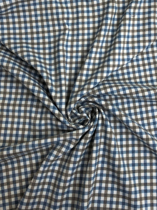 Костюмная принт клетка, голубой/синий/серый (мелкая)