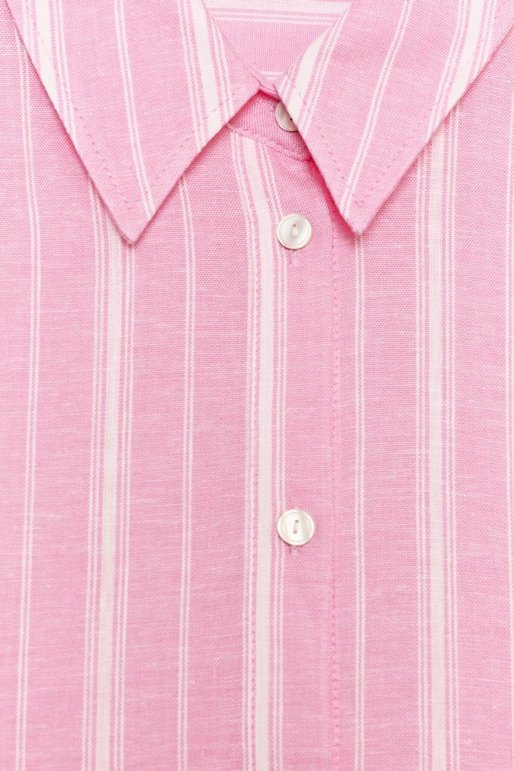 ZARA РУБАШКА ОВЕРСАЙЗ ИЗ ЛЬНА В ПОЛОСКУ, РОЗОВЫЙ/БЕЛЫЙ