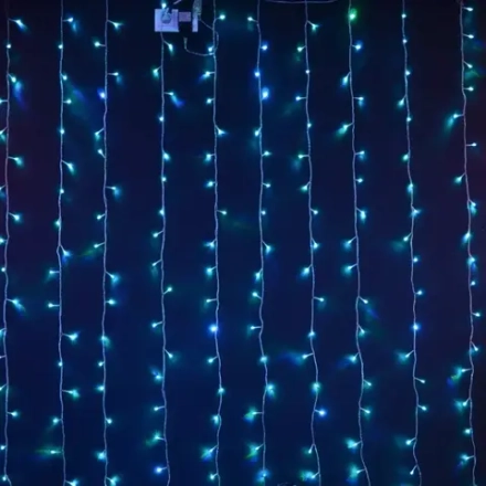 Светодиодный RGB занавес Хамелеон 1.5*2 м., 220V, 200 разноцветных LED ламп, прозрачный ПВХ провод, Rich LED (RL-CS1.5*2-T/ARGB)