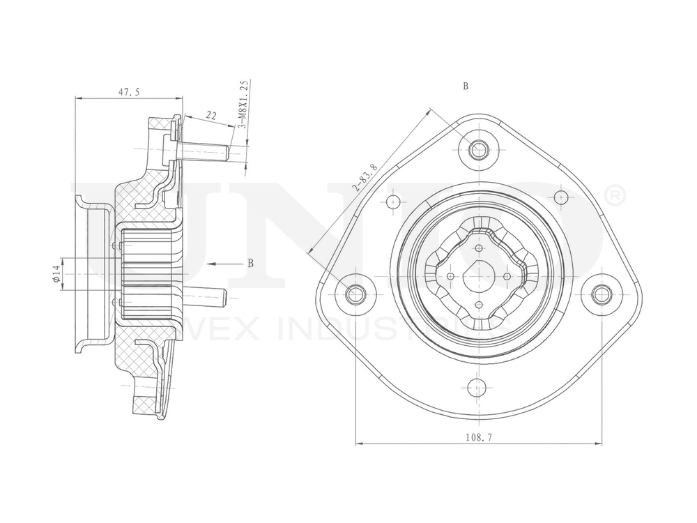 Опора амортизатора задняя правая UNIO RMP-13032