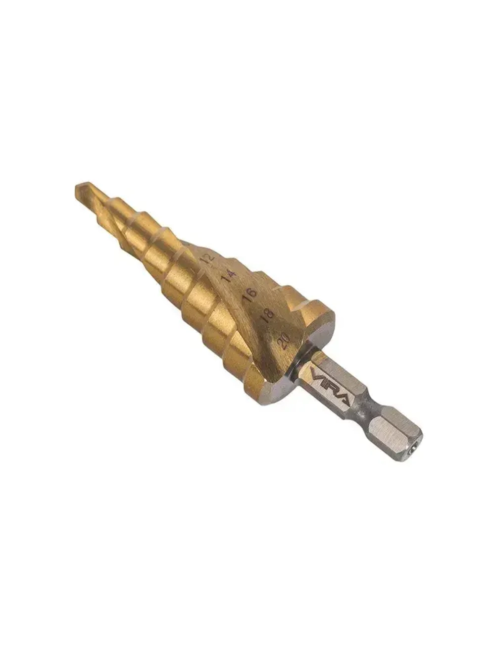 Сверло ступенчатое спиральное по металлу TiN с шестигранным хвостовиком 4-20 мм VIRA