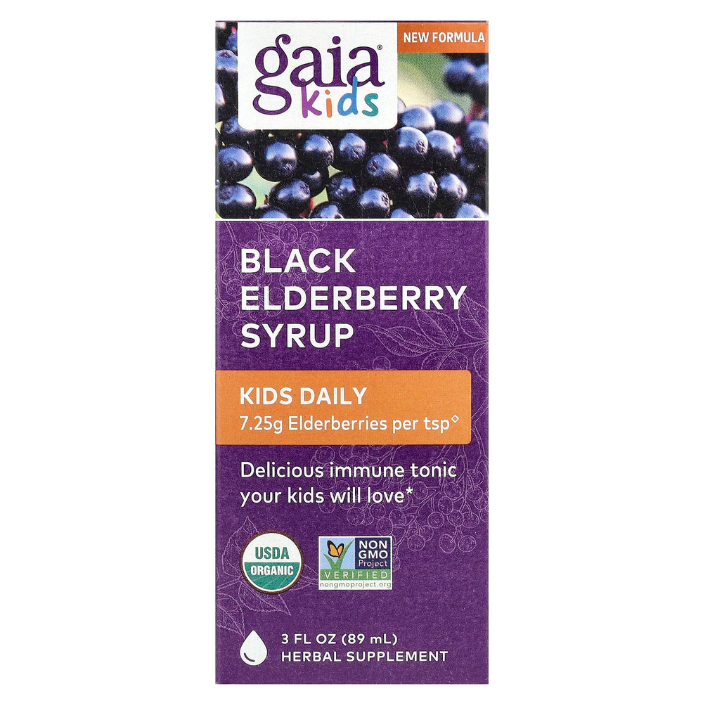 Gaia Herbs, Kids, сироп из черной бузины, 89 мл (3 жидк. унции)
