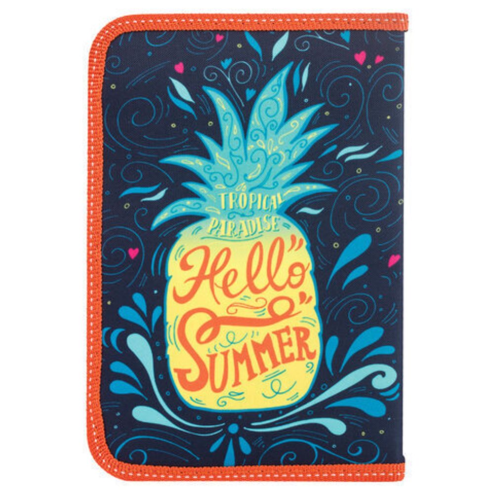 Пенал ПИФАГОР, 1 отделение, 1 откидная планка, ткань, 20х14 см, Ananas, 229207