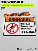 Табличка для обеспечения безопасности "Внимание опасные химические вещества не входить", для производства, предприятия, организаций, 40х30 см, Silver Plane x Айдентика Технолоджи