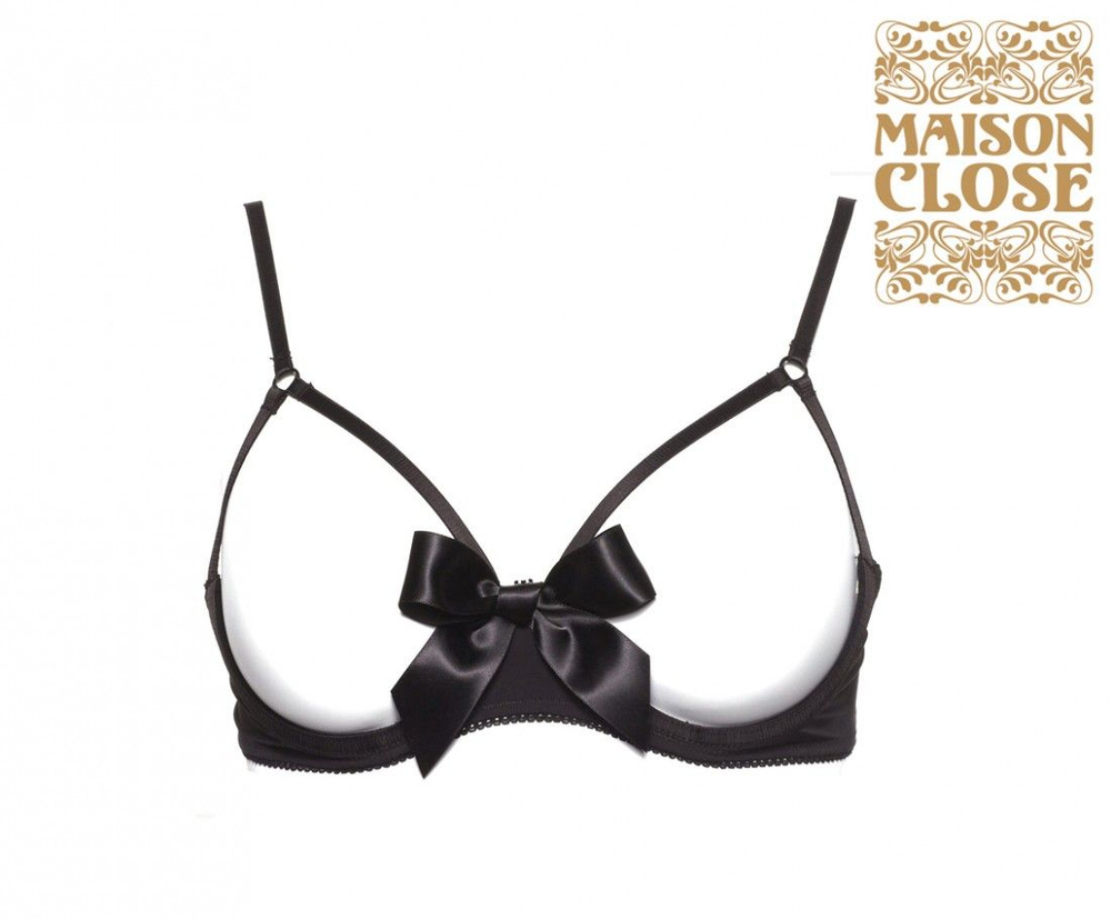 Открытый бюстгальтер Cupless bra with bow Petit secret (Размер: S) (Цвет: черный)