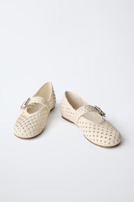 ZARA БАЛЕТКИ ИЗ РАФИИ, ЭКРЮ