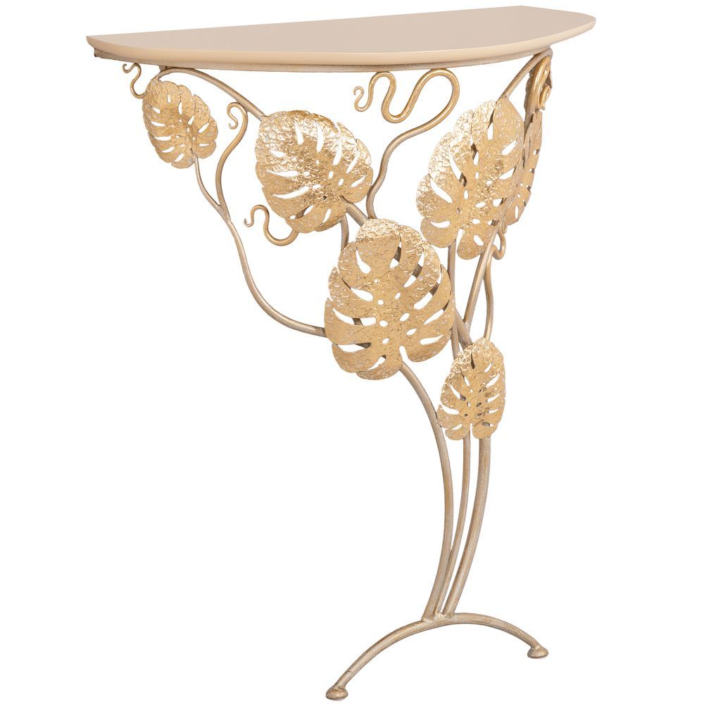 Консоль Monstera Deliciosa Wood (Монстера) Айвори Мраморное золото