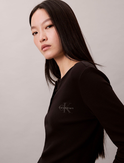 Лонгслив Calvin Klein Monologo Rib Henley Black