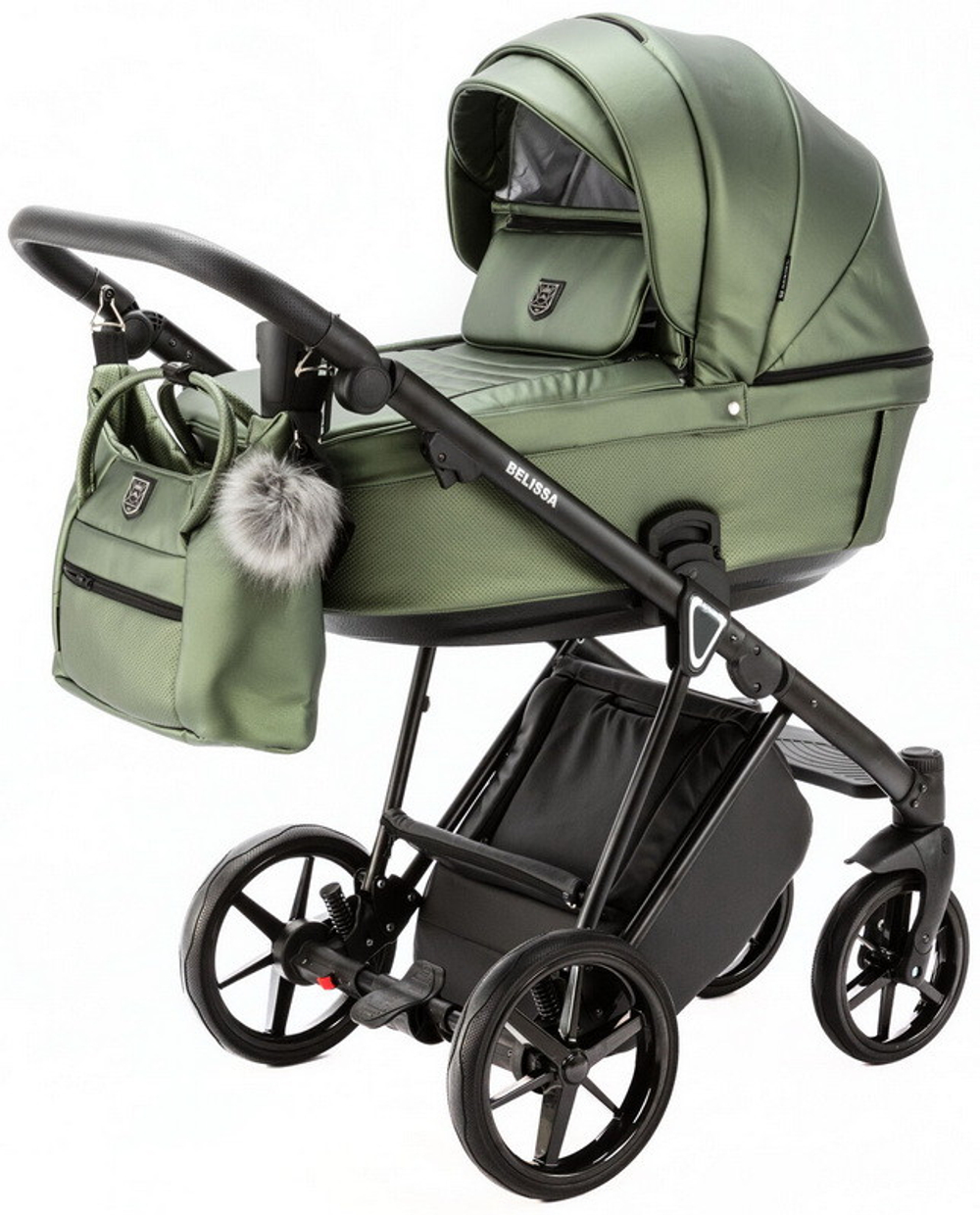 Детская коляска Adamex Belissa Deluxe 2 в 1 B-SM14 (ЗЕЛЁН.ПЕРЛ.КОЖА)