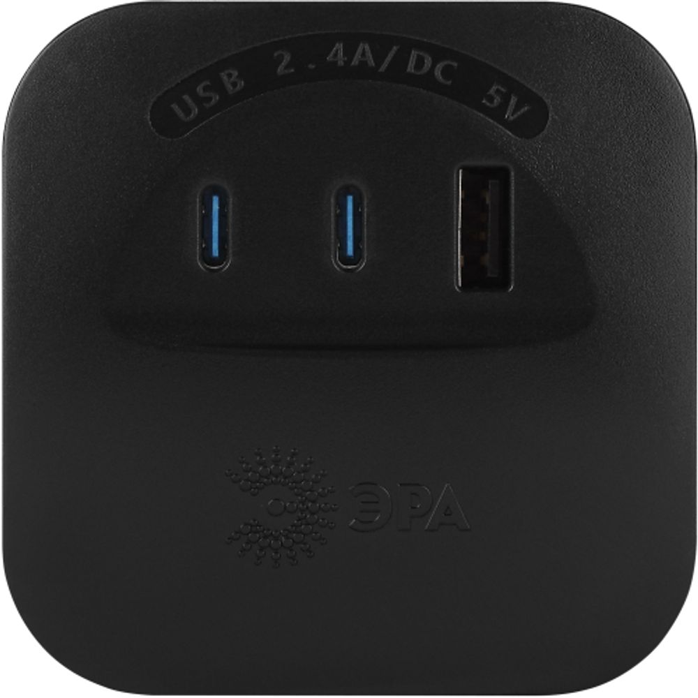 Разветвитель электрический ЭРА SP-4-3USBAC-B на 4 розетки + 3 USB A+C со шторками 10А черный