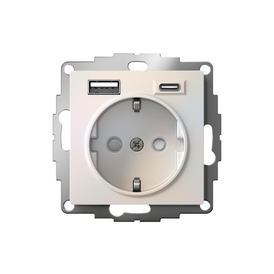 Розетка AtlasDesign 16А с 2-мя заряд. устройствами USB тип A+C 5В/2.4А 2х5В/1.2А механизм жемчуж. SE ATN000432