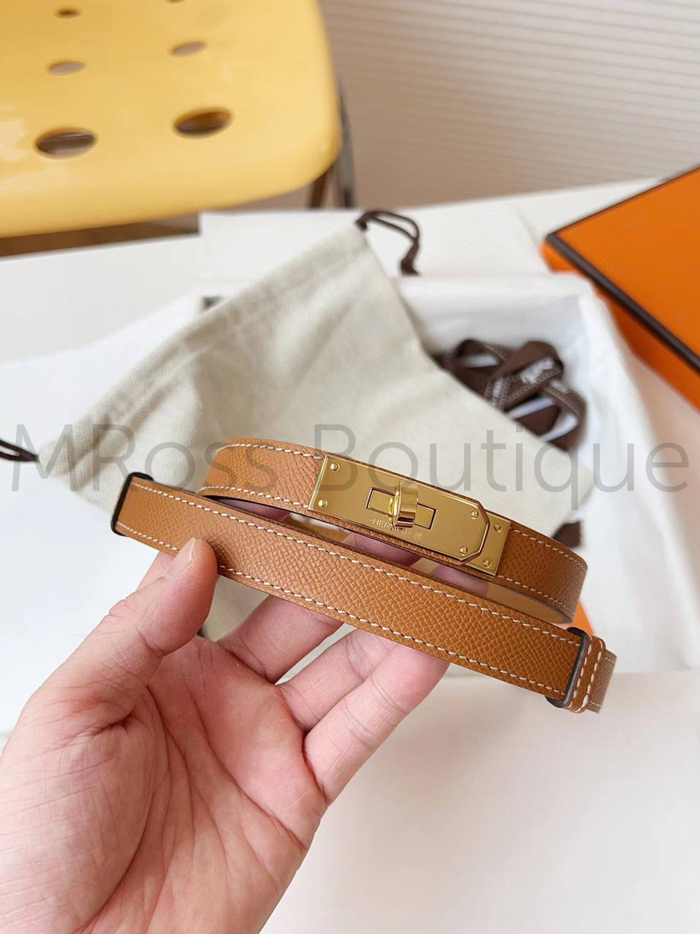 Женский ремень Hermes Kelly коричневого цвета