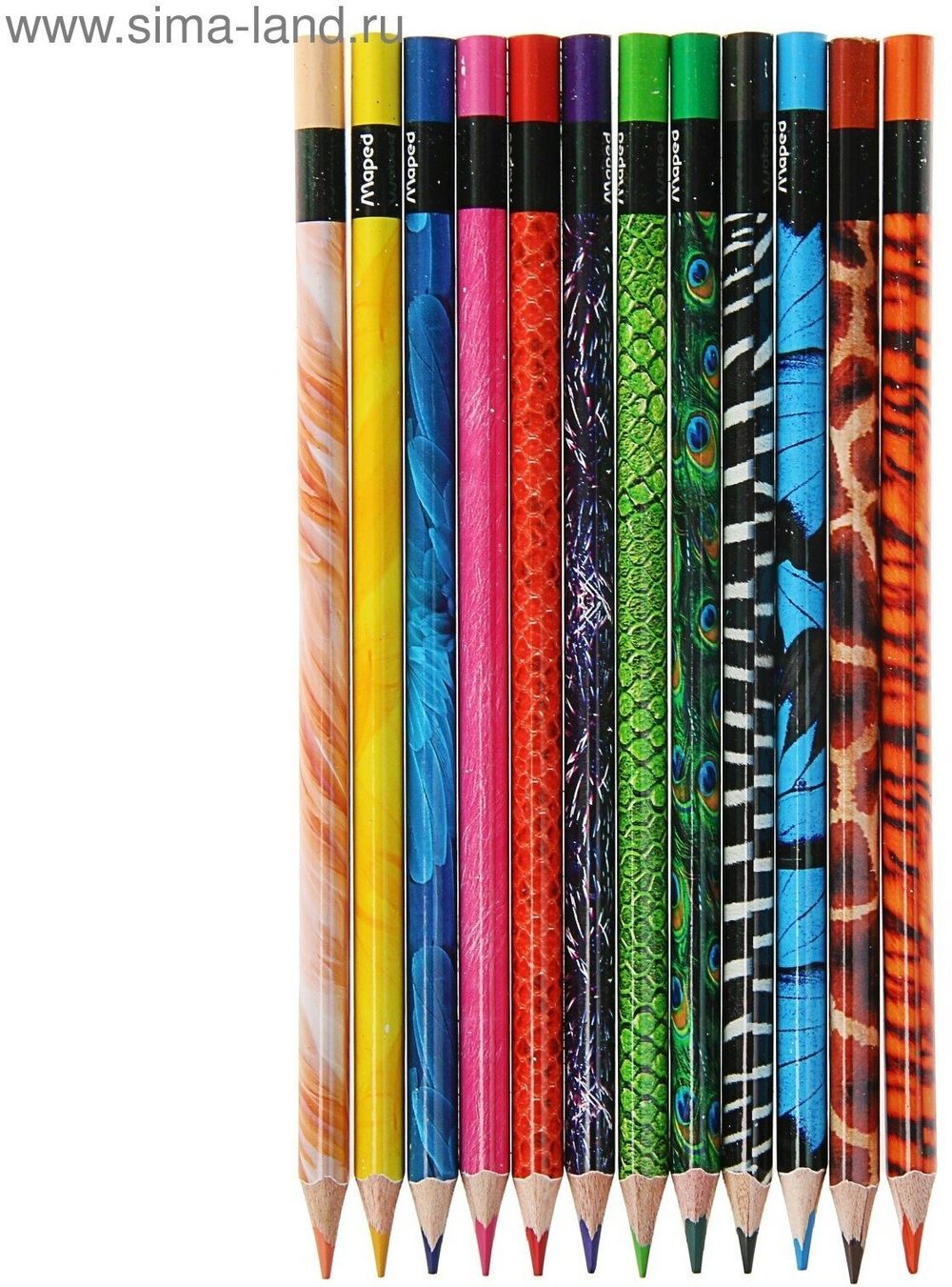 Карандаши цветные MAPED (Франция) "Color'Peps Animals'", 12 цветов, трехгранные, заточенные, европодвес, 832212