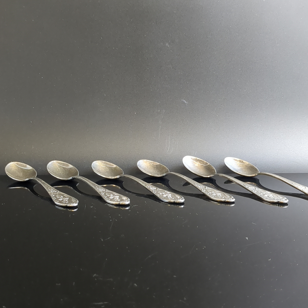 Набор из 6 чайных ложек - мельхиор - МНЦ - Кольугино - СССР