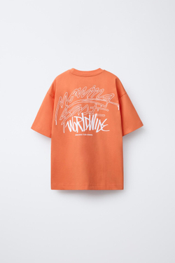 ZARA ФУТБОЛКА С ПРИНТОМ «ГРАФФИТИ», ОРАНЖЕВЫЙ