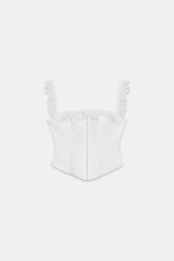ZARA КРУЖЕВНОЙ ТОП В БЕЛЬЕВОМ СТИЛЕ, БЕЛЫЙ