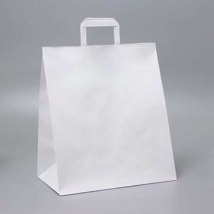 Пакет крафт без печати, белый, плоская ручка, 32×15×28 см