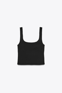 ZARA ТОП ИЗ КРЕПА С ПУГОВИЦЕЙ-УКРАШЕНИЕМ, ЧЕРНЫЙ