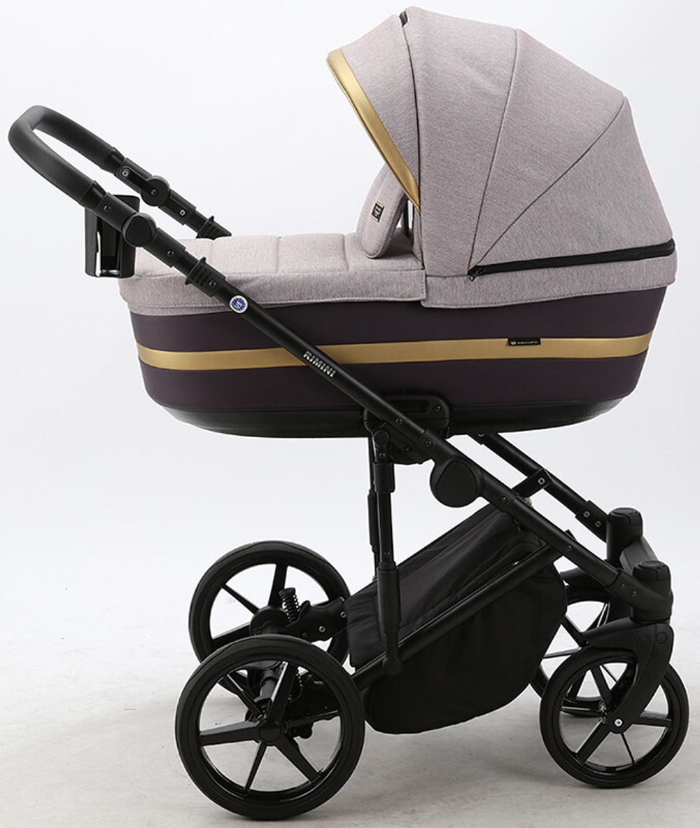 Детская коляска Adamex Rimini 2 в 1 RI14-LUX СЕРО-РОЗОВ+СЛИВОВ.КОЖА+ЗОЛОТО.ОТДЕЛКА