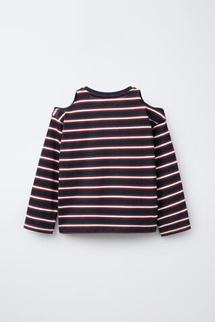 ZARA ФУТБОЛКА В ПОЛОСКУ С ВЫРЕЗАМИ, БОРДОВЫЙ