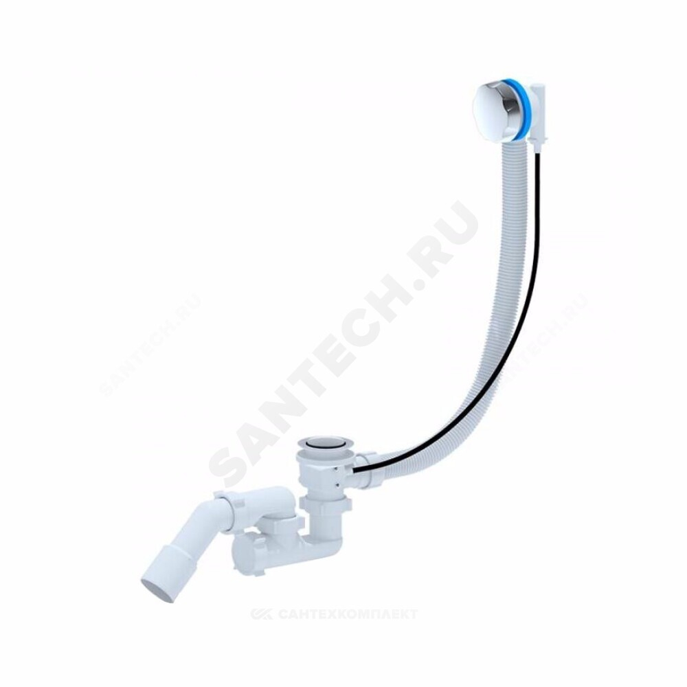 Слив-перелив для ванны регулируемый полуавтоматический (тросик) 1 1/2"x40 с переходной трубкой 45гр 40/50 слив клапан, пробка D=46мм АНИ Пласт EM321