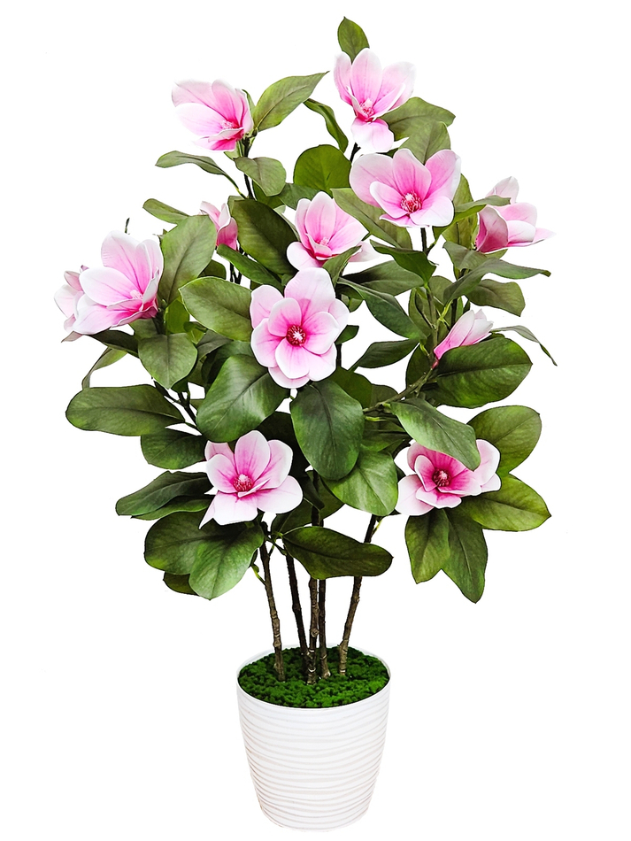 Куст искусственная Магнолия с розовыми цветами 110см в кашпо