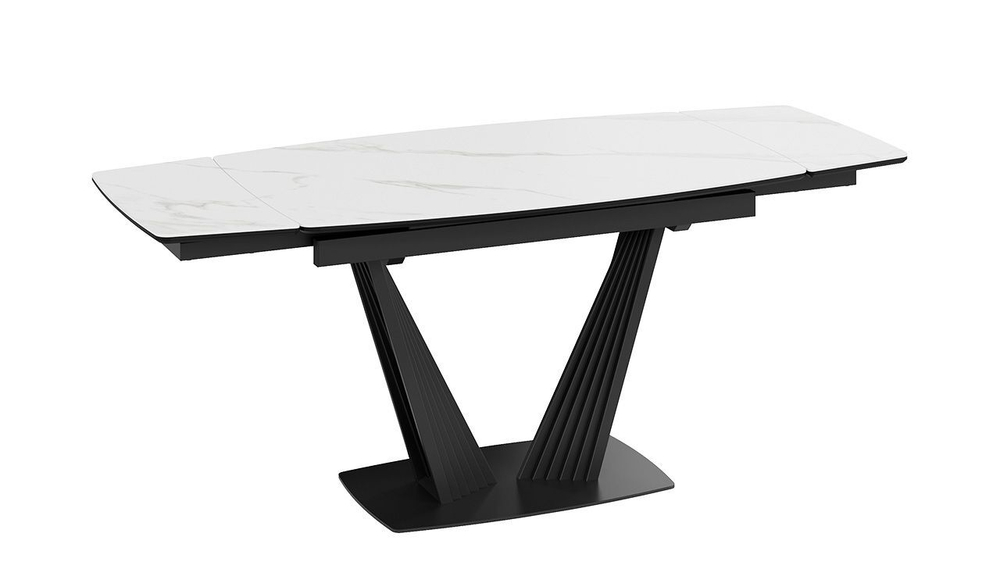 Стол кухонный обеденный раздвижной Черный муар/Керамика матовая белый мрамор 130(190)х80х76 см