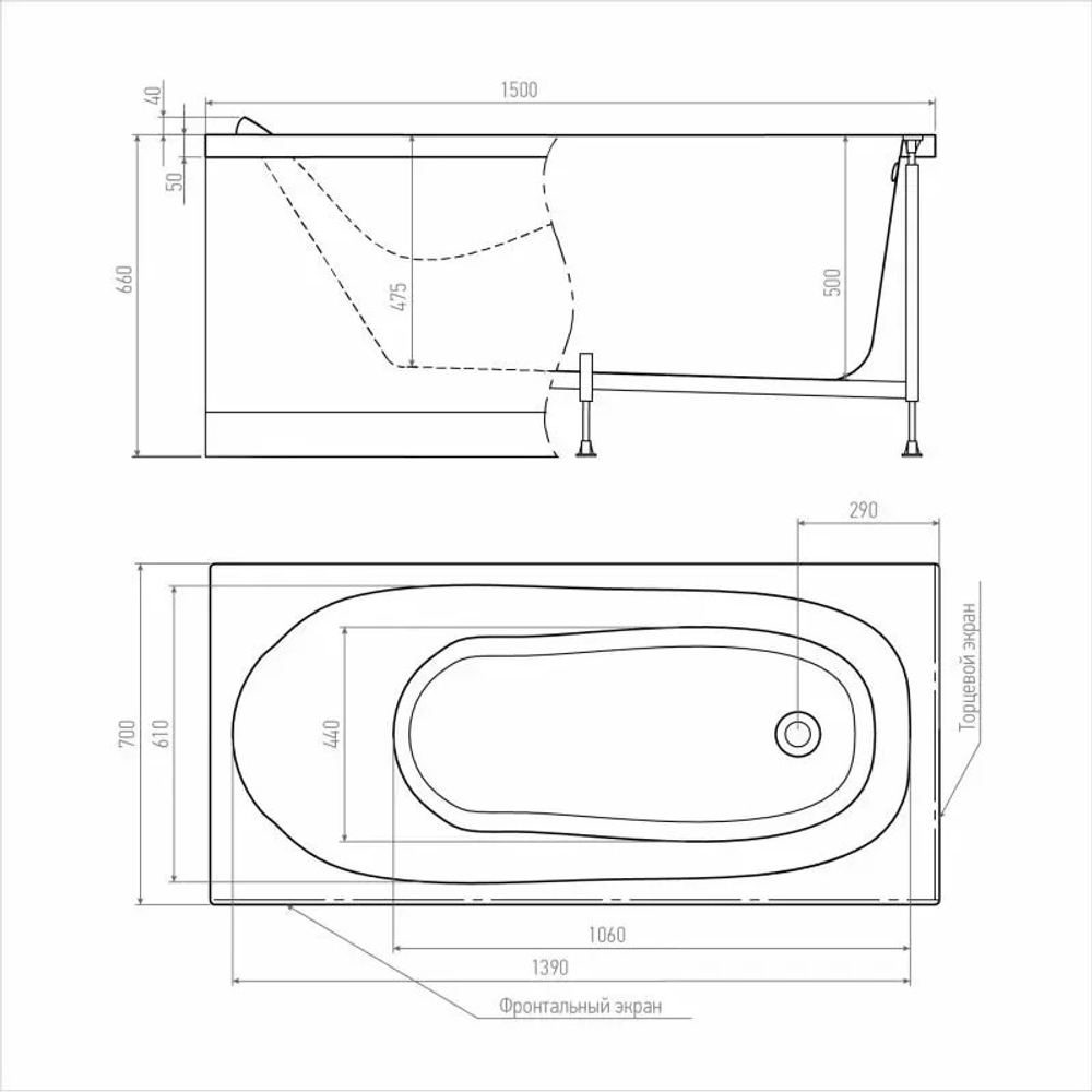 Ванна акриловая прямоугольная Alex Baitler Madin 150*75