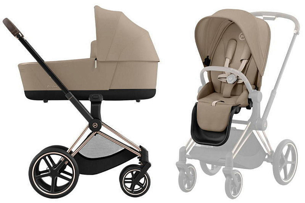 Коляска Cybex Priam IV Rosegold complete и автокресло Cloud G i-Size Lava Grey 3 в 1 Cozy Beige