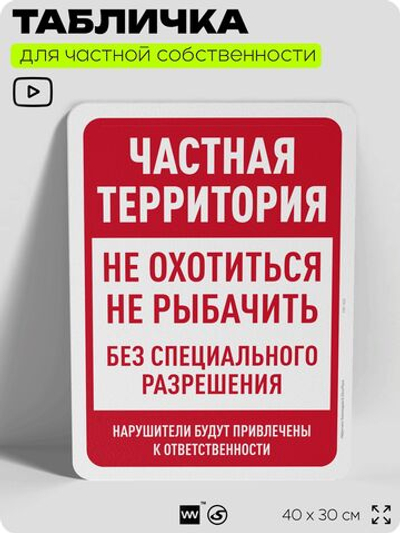 Табличка для частной территории "Частная территория", на дом, для участка, организаций, предупреждающая, 40х30 см, Silver Plane x Айдентика Технолоджи