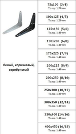 Кронштейн мебельный 100 × 125 мм, толщина 1,20 мм, белый/коричневый/серебристый